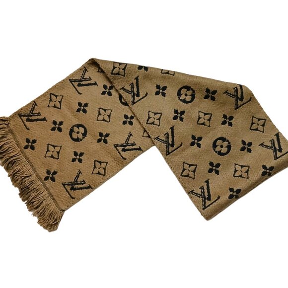 LOUIS VUITTON LV Monogram Khaki & Black Shine Scarf - Picture 1 of 11